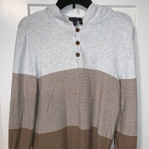 Express White & Brown Striped Hoodie 100% Cotton